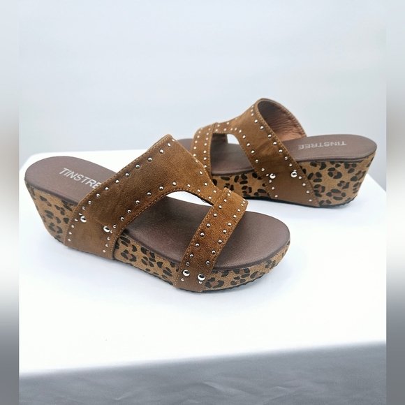 Animal Print Wedge Chunky Shoes Chocolate Brown - Picture 1 of 7